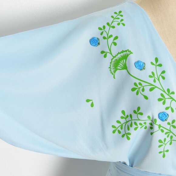 vintage 70s kimono dress blur floral print hippie boho long maxi belted L - Picture 5 of 8